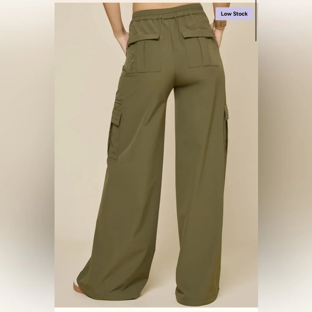 POPFLEX Y2K Olive Green Wide Leg Cargo Pants - Picture 3 of 4